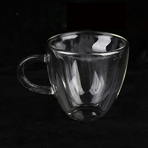 LotCow Tazas de café de vidrio de doble pared en forma de corazón, tazas de café de vidrio con aislamiento de doble pared, tazas de té transparentes con asa para café, capuchino, latte, leche