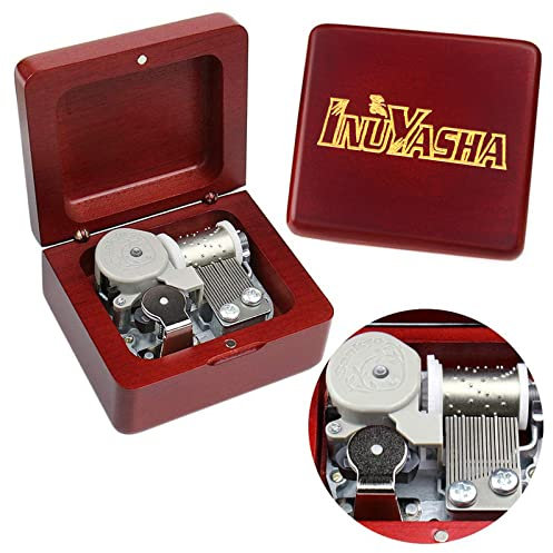 Sinzyo Spieluhr, Vintage-Stil, Holz, geschnitzt, Geschenk für Geburtstag, Valentinstag, Weihnachten (Inuyasha – weinrote Box)