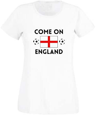 Second Ave Women's Ladies Come on England Football Euro World Cup White T Shirt Top Kit