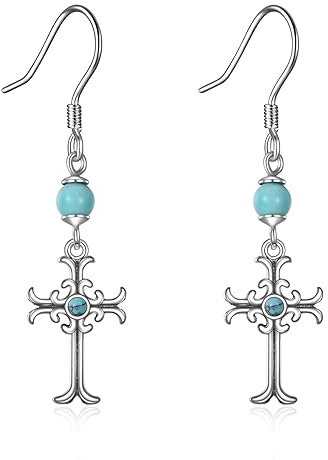POPLYKE Kreuz Türkis Dangle Ohrringe damen Sterling Silber Türkis Ohrringe für Frauen Türkis Schmuck