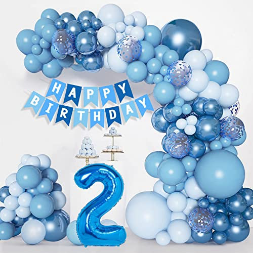 Geburtstagsdeko 2 Jahr Junge, Blau 2. Geburtstag Deko, Deko 2. Geburtstag Junge, Luftballons Blau Latex, Luftballon Kindergeburtstag Deko für Babyparty Deko
