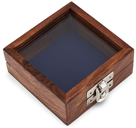 NKlaus Holzbox mit Glasdeckel und Messingverschluss in Silber 8,5x8,5x3,5cm groß maritime Dekorationen 11790