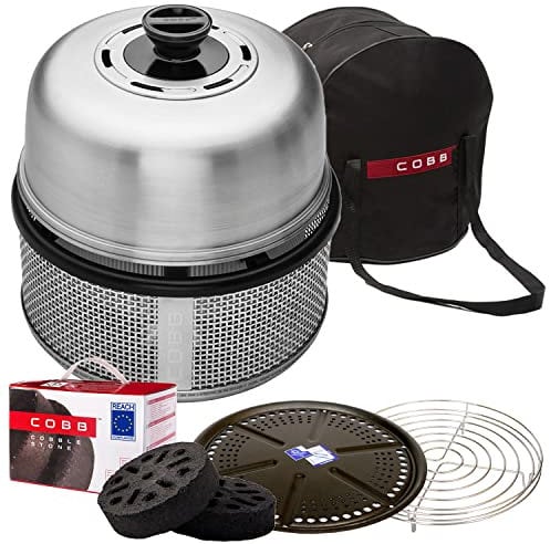Cobb Grill Premier AIR Deluxe Holzkohlegrill - inkl. Tragetasche, Grillplatte, Bratenrost, 1x Cobble Stones 6er