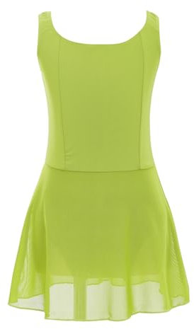 MSemis Ballettkleid Mädchen Ärmellos Ballett Trikot Baumwolle Ballettanzug Kinder Ballettkleidung Tanzkleid Tanzbody mit Chiffon Rock Tütü Grün D 110-116