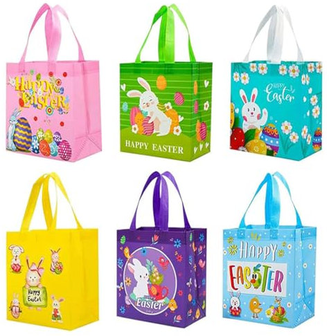 ViLiyDuo 12 Pezzi Sacchetti Regalo di Pasqua, Sacchetti Pasquali con Manici Sacchetti per Caccia All'Uovo di Pasqua Borsa di Feste Pasqua(6 x 2 B)