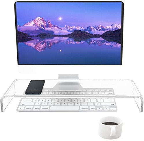 Support De Moniteur en Acrylique | Support D'écran D'ordinateur De Bureau en Acrylique 2D, Support De Moniteur Ergonomique Transparent pour Le Stockage du Clavier Et Ordinateur Portable Multimédia