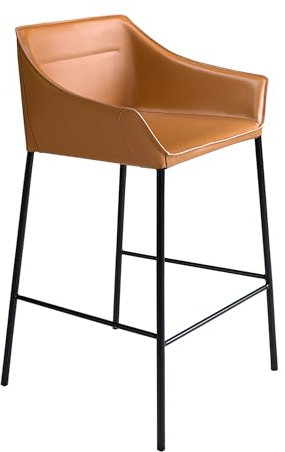 Ángel Cerdá – Moderner Hocker Aus Braunem Kunstleder – Beine Aus Mattschwarzem Stahl – Avantgarde-Stil – Hohe Küchenhocker – Barhocker – Küchenmöbel – Hoher Hocker – Küchenstühle – 59 X 55 X 92 cm