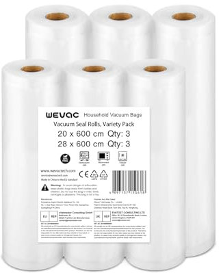 Wevac Lite 6 Pack (3)20x600cm and (3)28x600cm Food Rolls Vacuum Seal Bags for Food Saver, Commercial Grade, BPA Free, Heavy Duty, Sous Vide Bags Great for Meal Prep and Sous Vide Cooking(Total 36m)