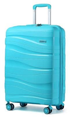 KONO Handgepäck Klein Koffer Trolleys 56cm Leicht Hartschalenkoffer Reisekoffer mit 4 Rollen und TSA Schloss, 56x39x20.5cm, 39Liter, Zwillingsrollen Polypropylen Rollkoffer (Hellblau, S)