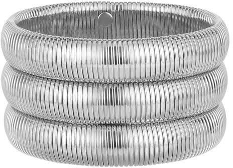 Emibele Rostfreier Armband-Set 3 Stück, Stretch-Armband mit Schlangenketten-Design, Modisches Stapelarmband für Frauen und Teenager, 16mm, Silber