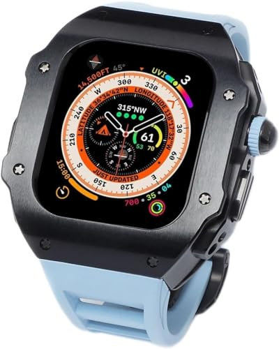 SKXMOD Caja de reloj de acero inoxidable con bisel y correa de goma, para Apple Watch Series Ultra 2 de 49 mm, caja de metal para hombre, correa transpirable, accesorios de cierre, 49MM, Ágata