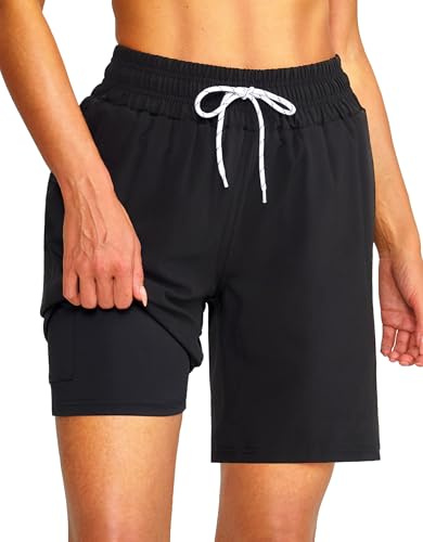 YGDSX Women's 3''/5''/7'' Swim Board Shorts Quick Dry Beach Shorts with Liner Pockets Swimsuits Bottoms Trunks for Women Black