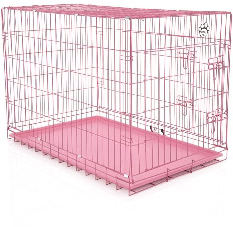 Cozy Pet Dog Cage 48 Inch 122cm Puppy Crate in Pink with Easy-to-Clean Removable ABS Tray and 2 Lockable Doors Model DCP48P