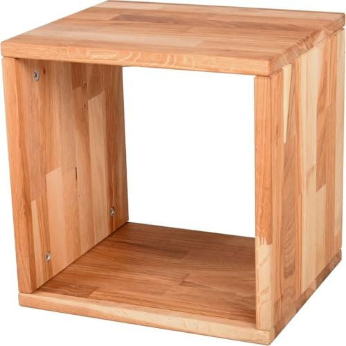 Licht-Erlebnisse Beistelltisch Holz massiv Eiche 36 x 36 x 30 cm Würfel in Natur Ablage Tisch Bodenregal Wohnzimmer