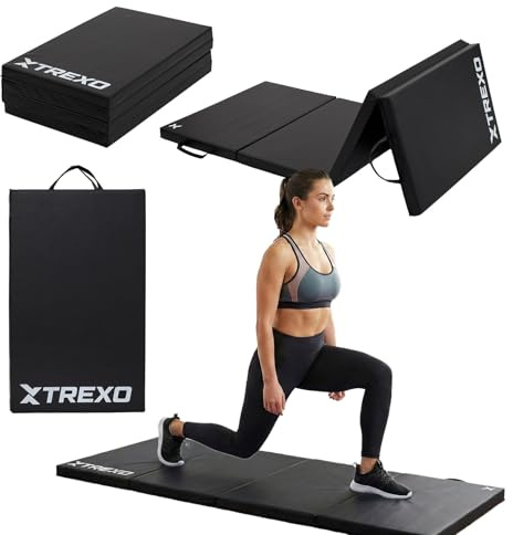 XTREXO Klappbare Gymnastikmatte – Turnmatte 4-teilig – Kunstleder & EPE-Schaumstoff – Faltbar mit Tragegriffen – Rutschfest für Training, Yoga & Kinderzimmer (Schwarz, 195 x 80 x 5 cm)