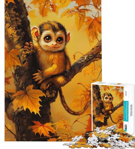 1000 Piece Jigsaw Cute Monkey in Autumn Tree Puzzles for Teenagers For Family Fun Parent-child Interaction Unique Gifts for Birthday And Christmas (Size 38x26cm)