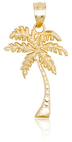 Honolulu Jewelry Company 14K Yellow Gold Tropical Palm Tree Beach Necklace Pendant, Metal