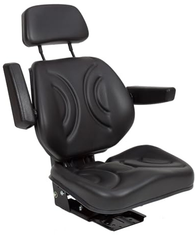DEMA Traktorsitz Schleppersitz ST11BS-07BE – schwarzer Sitz mit Armlehnen und Kopfstütze, ergonomisch, komfortabel, ideal für Traktoren und Nutzfahrzeuge, langlebig, verstellbar, für lange Fahrten