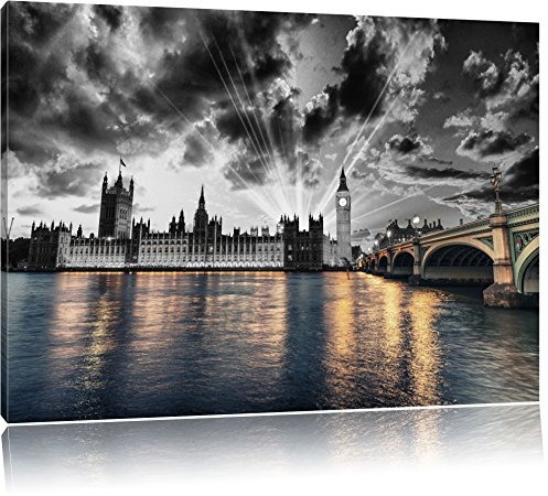 Pixxprint wunderschöne Westminster Abbey mit Big Ben B&W, Größe: 60x40cm, Leinwandbild, fertig gespannt, Wandbild, Dekoration, Kunstdruck, kein Poster