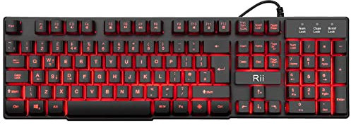 Rii Gaming Keyboard, RK100 Light Up Keyboard Mechanical Feeling Keyboard with 3 Single LED Backlit Color (Red/Purple/Blue)-UK Layout