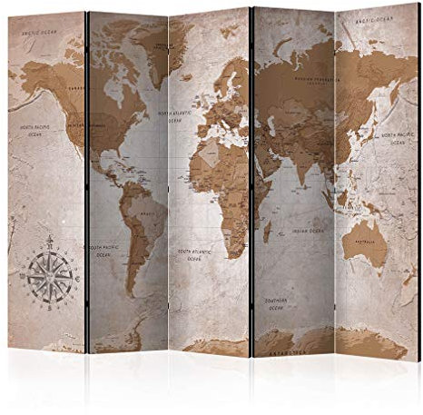 decomonkey Paravent Raumteiler Innen Weltkarte 225x172 cm 5 Teilig Einseitig Room Divider Wall Raumteiler Stehend Trennwand Sichtschutz Spanische Wand Sichtschutzwand Wohnzimmer Holz