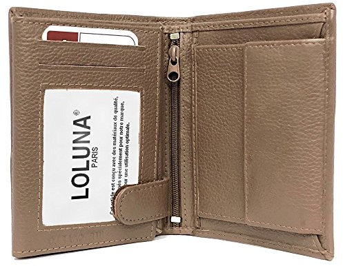 LOLUNA® Portefeuille Petit Format Cuir Vachette Souple 3 Volets Pratique pour Placer 10 Cartes - permis - identité - Billet - Monnaie - Idée Cadeau pour Homme et Femme - Taupe