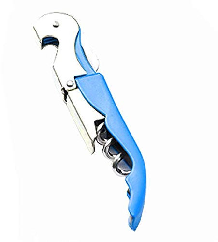 Taisuko Doppio incernierato Ristorante apribottiglie di Vino, Compatto Inox Pieghevole cavatappi con taglierina di Lamina Seghata (Azzurro)