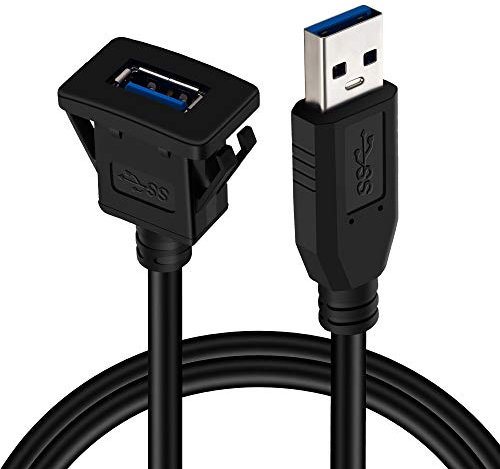 TanQY USB 3.0 Mount Cable 2M, Square Single Port USB 3.0 Panel Flush Mount Extension Cable with Buckle for Car Truck Boat Motorcycle Dashboard (2M/6Ft)