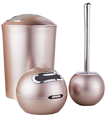 PIAOLING Kreative Toilettenbürste Mülleimer Tissue Box Bad dreiteilige Bad Reinigungsgeräte Kunststoff Edelstahl 10L (Color : Rose Gold)