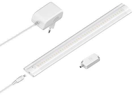 ledscom.de LED Unterbau-Leuchte SIRIS weiß matt mit Netzteil mit Touch-Dimmer, flach, 30cm, 368lm, warm-weiß