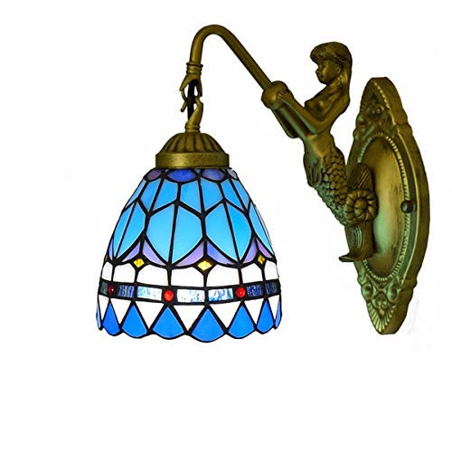 Blivuself Tiffany Wandlampen Licht 6-Zoll-Tiffany-Wand-Lampe Buntglas Wohnzimmer Esszimmer Schlafzimmer Bar Club Aisle Balkon Feder Mittelmeer Wandleuchte