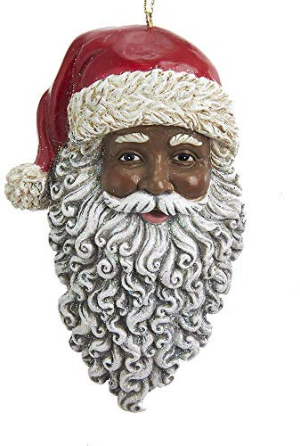 The Bridge Collection Resin African American Santa Claus Christmas Tree Ornament - Santa in Red Hat Black Santa with Long Gray Beard