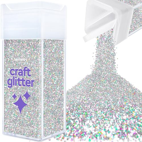 Hemway Premium Craft Glitter Shaker - Silver Holographic | Fine Metallic Flake Sequins for Resin & Epoxy Crafts | Craft Supplies for Festival, Tumblers, Body, Face, Eye & Nail Art | 130 g