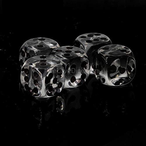 WeLoveDice 16mm D6 da dadi cristallo trasparente/nero - fatto in germania! - 5 pezzi