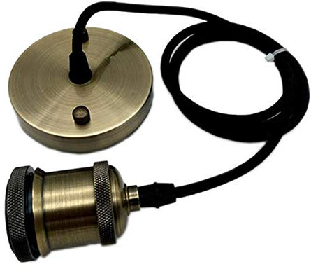 Suspension vintage, style rétro industriel moderne, rosace de plafond, douille E27, en bronze, avec câble flexible tressé noir