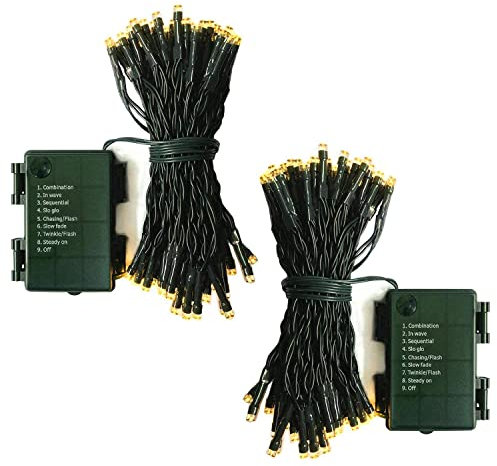 CCILAND 2 Pack Christmas Tree String Lights Battery Powered, 10M 100 LED Outdoor with Auto Timer Fairy Lights for Bedroom Xmas Tree Patio Decoration (Warm White)