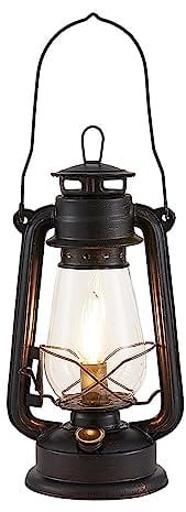 Lindby Tischlampe, Dekolampe Laternenform Metall Glas Nachttischlampe Laterne Vintage Design rostfarben Tischleuchte 1x E14 max. 40W ohne Leuchtmittel