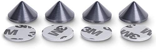 PrecisionGeek Speaker Spikes – 20mm Cone Aluminium Anodised Grey with Self-Adhesive Pads – Isolation Feet for HiFi Speakers, Stands, Soundbars – Set of 4