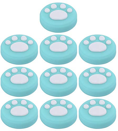 Cat Paw Daumengriffkappen 10 Stück Ersatz Silikon Daumengriffe Analoge Stick Abdeckung Joystick Kappe Abdeckung Universal für Switch für Switch Lite(Weiße Pfote auf Grün)