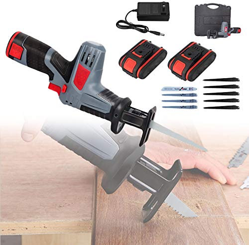 Scie Sabre Sans Fil, Scie Alternative avec Batterie, Scie Alternative Avancée 12v avec Batterie au Lithium, 9 Lames de Rechange, Vitesse Infiniment Variable, Interrupteur de Sécurité Double,2 battery