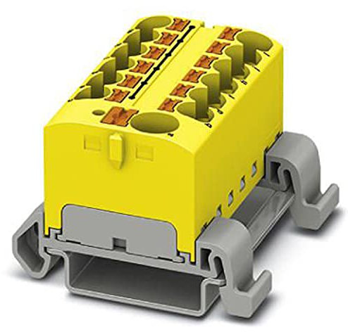 PHOENIX CONTACT PTFIX 10/12X4-NS35A YE Verteilerblock, 800 V, 32 A, Anzahl der Anschlüsse 13, Querschnitt 0,2 mm² - 6 mm², AWG 24 - 10, Breite 46,3 mm, Gelb, 8 Stück