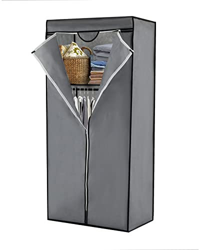Trintion Portable Wardrobe 68x45x158cm Modern Canvas Wardrobe Easy Assemble Closet Locker with Hanging Rod for Bedroom or Cloakroom(Grey)