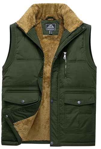 TACVASEN Gilet for Men Fleece Outerwear Gilets Outdoor Hiking Vests Thermal Sleeveless Waterproof Jackets Army Green 3XL