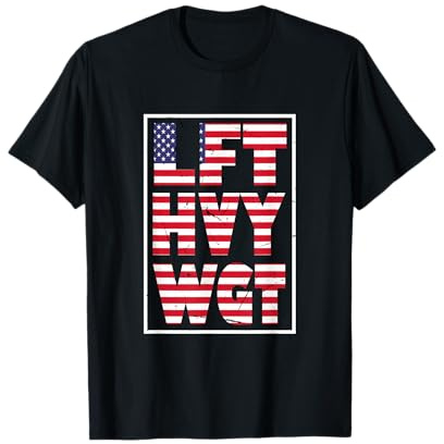Mens Lift Heavy Weight Funny Gym Workout Gear Retro American Flag T-Shirt