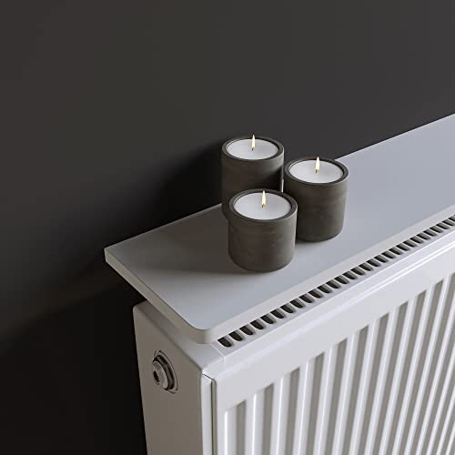 RBUK 2 PACK Matte White Radiator Shelf with Easyfit Brackets for Radiator Shelves, No Drilling Required, Painted MDF, Set of 2, 60cm (600x150x18mm)
