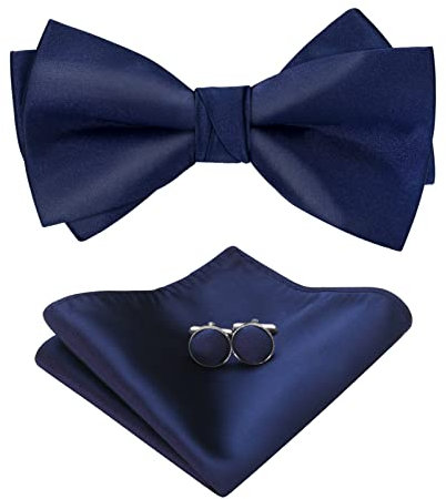 HOULIFE Fliege Herren Set - Verstellbare Vorgebundene Fliege aus Satin Polyester, Einstecktuch, Manschettenknöpfe für Bräutigam Hochzeit Formal Mit Geschenkbox