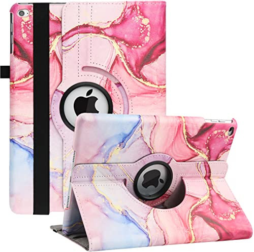 Funda para iPad Air 2/Air 1/iPad de 9.7 pulgadas 2018/2017 (5ª/6ª generación), rotación de 360 grados con función atril y apagado automático (mármol rosa)