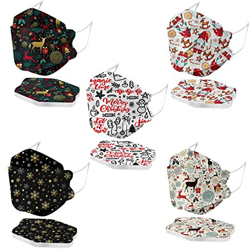DeaAmyGline 50 Stück Mundschutz Erwachsene Bunt,4-lagige,Einweg,Neuer-Trend 3D Fisch-Form,Atmungsaktiv und Staubdicht,Mund und Nasenschutz Mund-Tuch Bandana Halstuch Schals (H40)