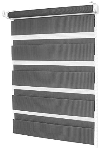 Roller Blind 85x180cm Double Fabric,Waterproof Privacy Light Filtering Day and Night Blinds with Adjustable chain mechanism, for Windows and Doors Dark Gray