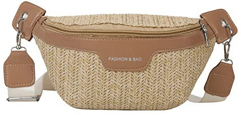 Sac à bandoulière en paille pour femme - Sac banane en paille - Sac banane à bandoulière, kaki, One Size